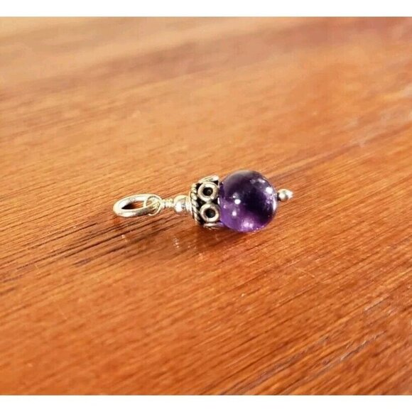 Charm Amethyst Sterling Silver Vintage Ornate Purple Pendant .75 Inch - Picture 1 of 4